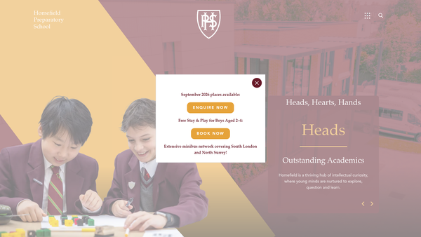 Screenshot of the Homefield Preparatory School Trust Limited website