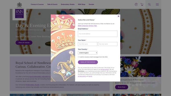 Screenshot of the The Royal School Of Needlework website