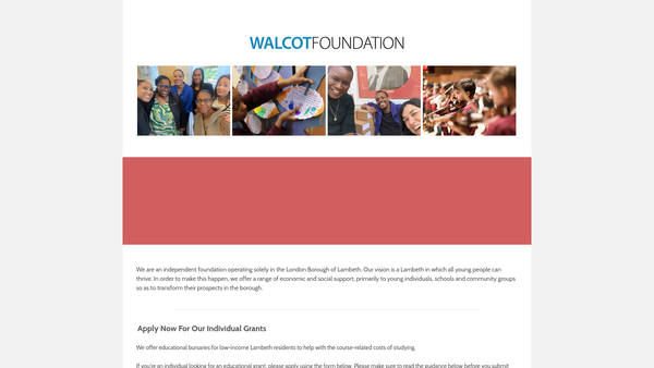 Screenshot of the Walcot Educational Foundation website
