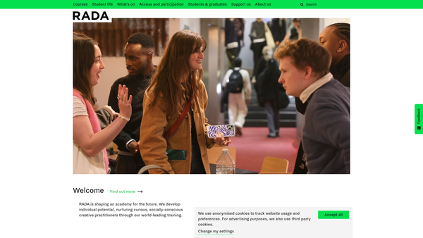 Screenshot of the The Royal Academy Of Dramatic Art website