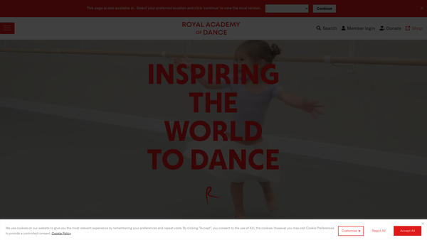 Screenshot of the Royal Academy Of Dance website