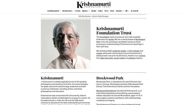 Screenshot of the Krishnamurti Foundation Trust Ltd website