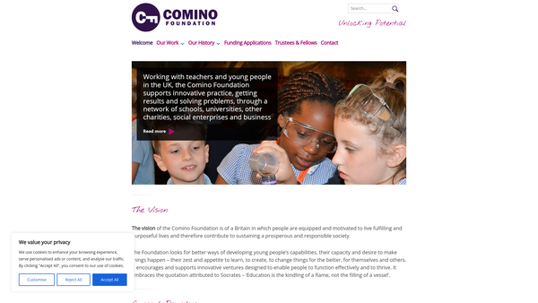 Screenshot of the The Comino Foundation website