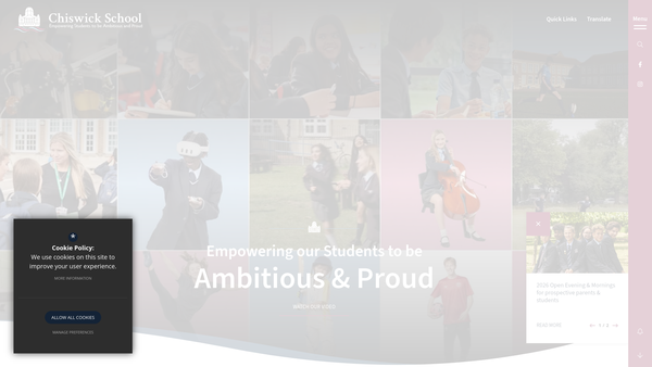 Screenshot of the Charities Adminstered Icw The Chiswick Community School website