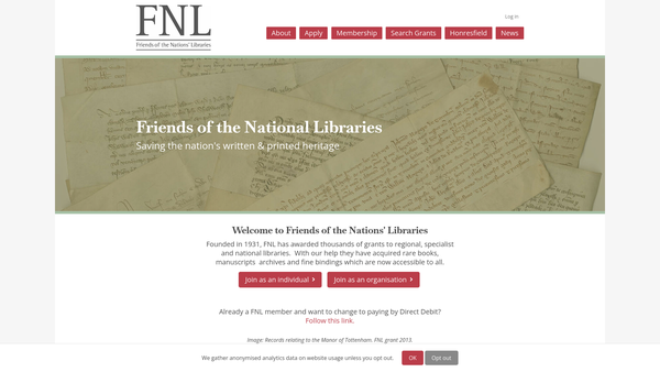 Screenshot of the Friends of the Nations' Libraries website