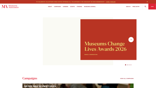 Screenshot of the The Museums Association website