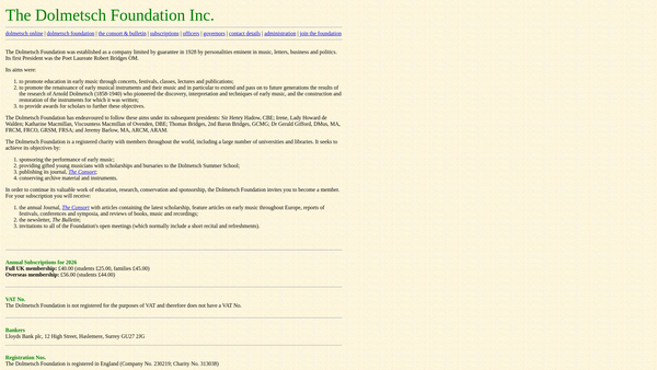 Screenshot of the The Dolmetsch Foundation Incorporated website
