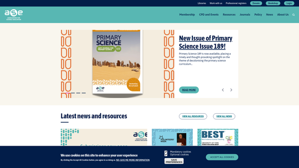 Screenshot of the The Association For Science Education website