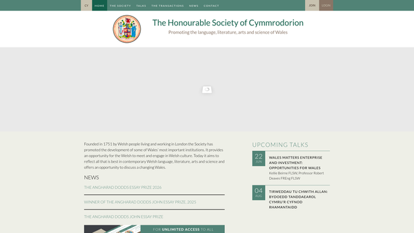 Screenshot of the Honourable Society Of Cymmrodorion website