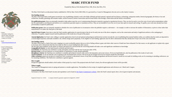 Screenshot of the Marc Fitch Fund website