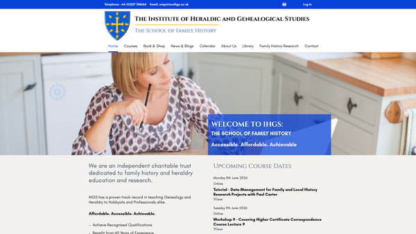 Screenshot of the The Institute Of Heraldic And Genealogical Studies website
