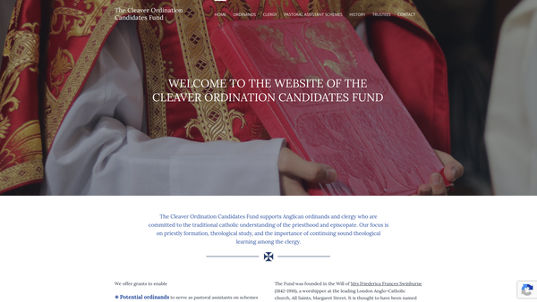 Screenshot of the The Cleaver Ordination Candidates Fund website