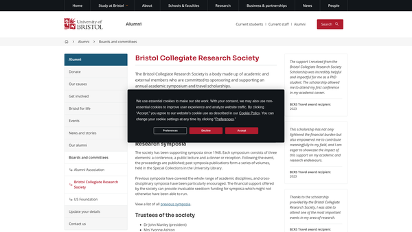 Screenshot of the The Bristol Collegiate Research Society website