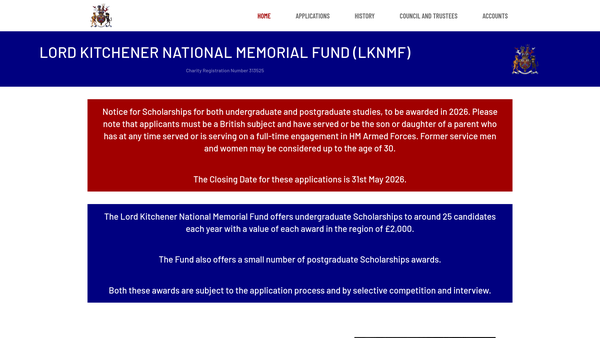 Screenshot of the Lord Kitchener National Memorial Fund website