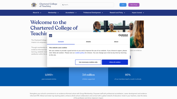 Screenshot of the The Chartered College Of Teaching website