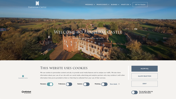 Screenshot of the Farnham Castle website