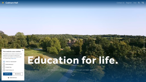 Screenshot of the Cobham Hall website