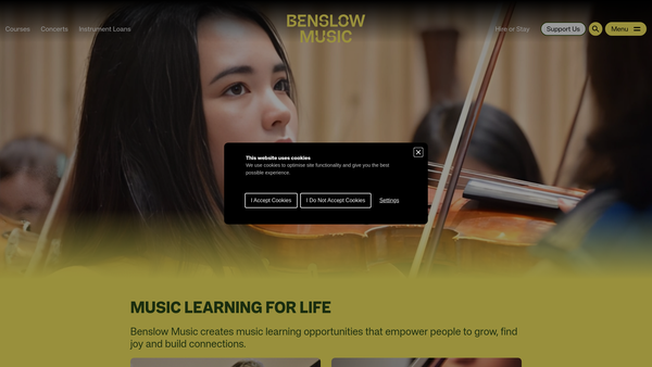 Screenshot of the Benslow Music Trust website