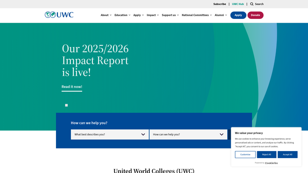 Screenshot of the The United World Colleges (International) website