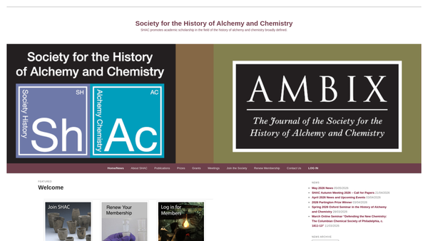 Screenshot of the Society For The History Of Alchemy And Chemistry website