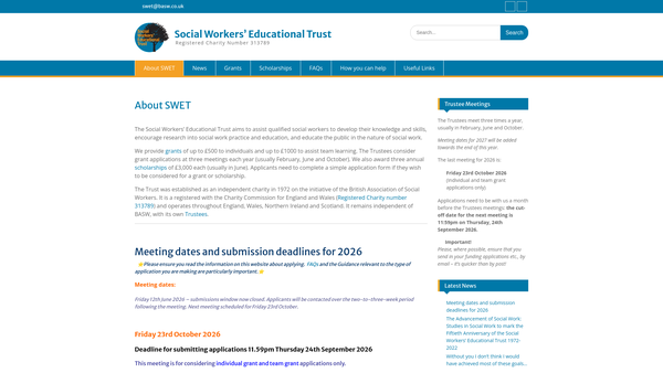 Screenshot of the Social Workers Educational Trust website