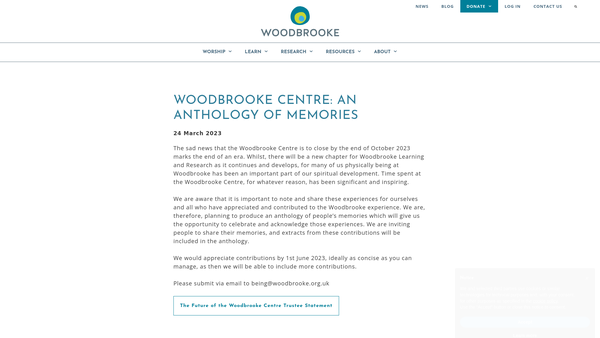 Screenshot of the Woodbrooke Quaker Study Centre website