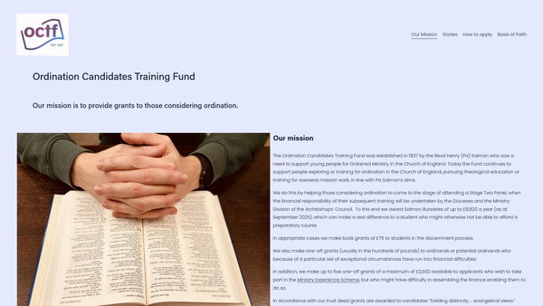 Screenshot of the Ordination Candidates Training Fund Incorporated Trust Limited website