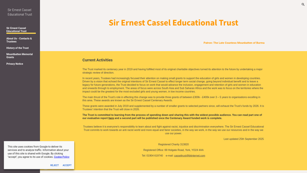 Screenshot of the Sir Ernest Cassel Educational Trust website
