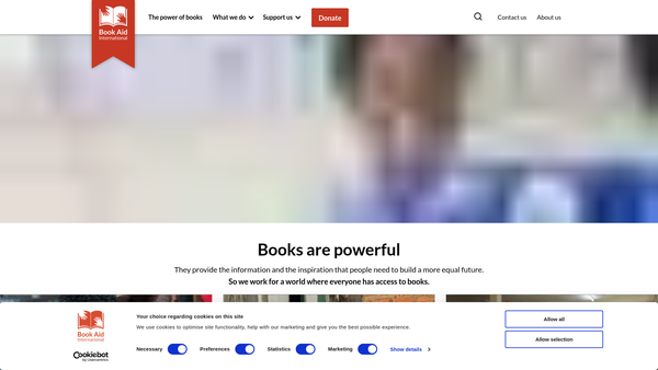 Screenshot of the Book Aid International website