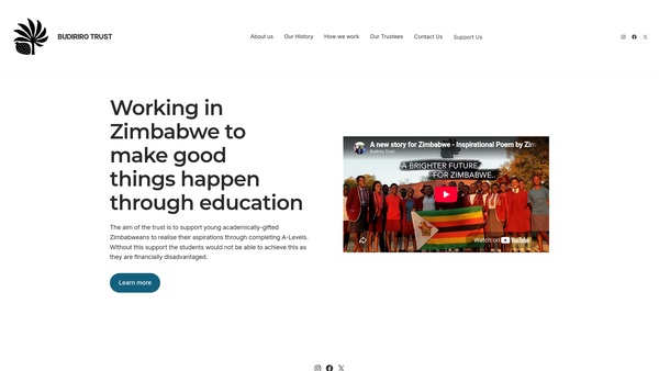 Screenshot of the Budiriro Trust website