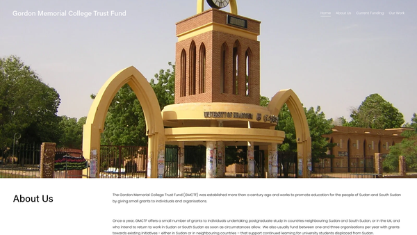 Screenshot of the Gordon Memorial College At Khartoum Trust Fund website
