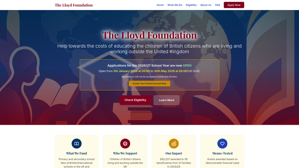 Screenshot of the The Lloyd Foundation website