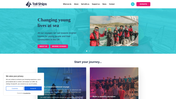 Screenshot of the Tall Ships Youth Trust website