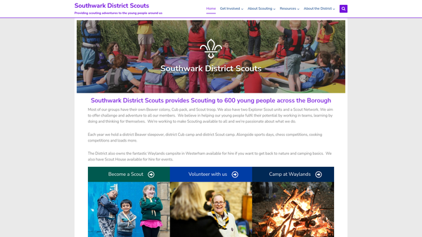 Screenshot of the Southwark District Scout Council website