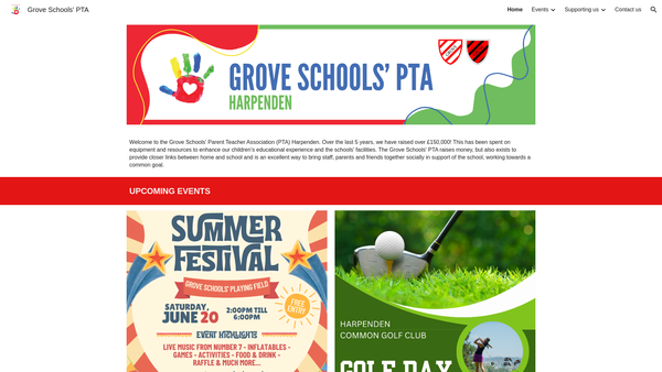 Screenshot of the Grove Schools Parent/ Teacher Association website