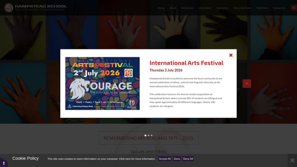 Screenshot of the Friends Of Hampstead School website