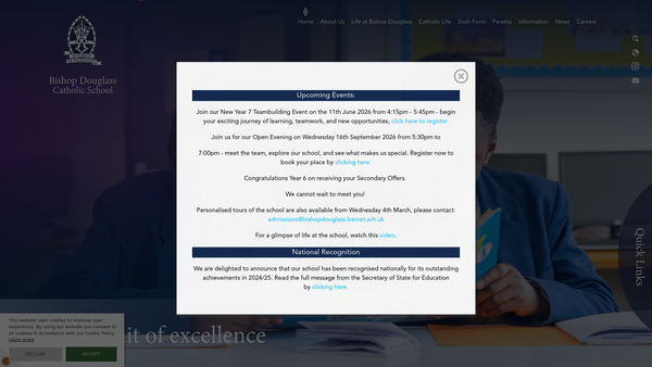 Screenshot of the Bishop Douglass School Home-School Association website