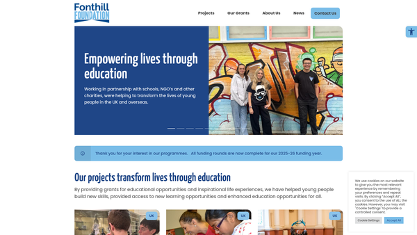 Screenshot of the Fonthill Foundation website