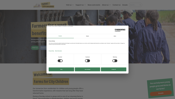 Screenshot of the Farms For City Children Limited website
