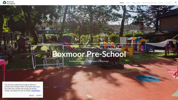 Screenshot of the Boxmoor Private Nursery Trading As Boxmoor Pre School website