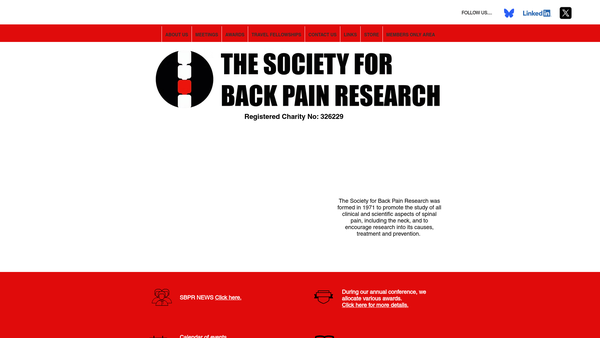 Screenshot of the The Society For Back Pain Research website