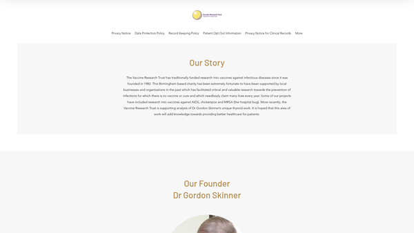 Screenshot of the Vaccine Research Trust website