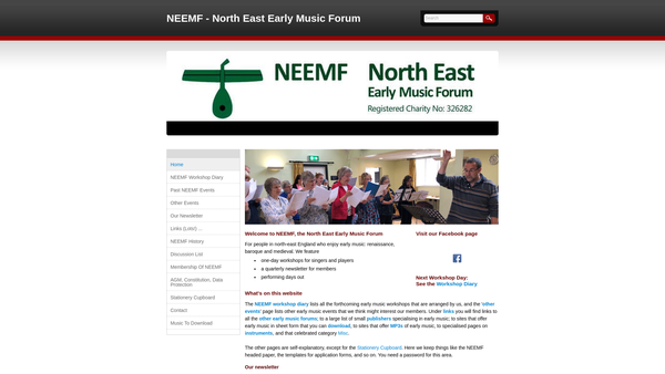 Screenshot of the North East Early Music Forum website