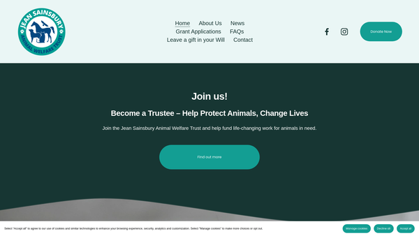 Screenshot of the The Jean Sainsbury Animal Welfare Trust website