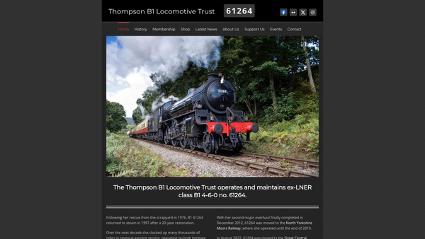Screenshot of the Thompson B1 Locomotive Trust website