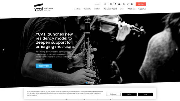 Screenshot of the Young Classical Artists Trust website