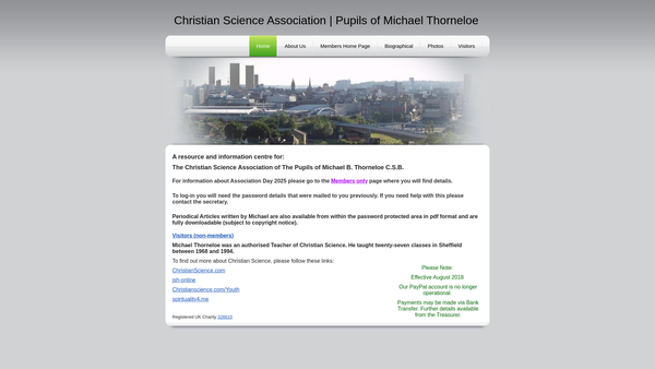 Screenshot of the The Christian Science Association Of The Pupils Of Michael B Thorneloe C S B website