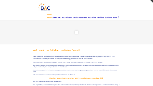 Screenshot of the British Accreditation Council For Independent Further And Higher Education website