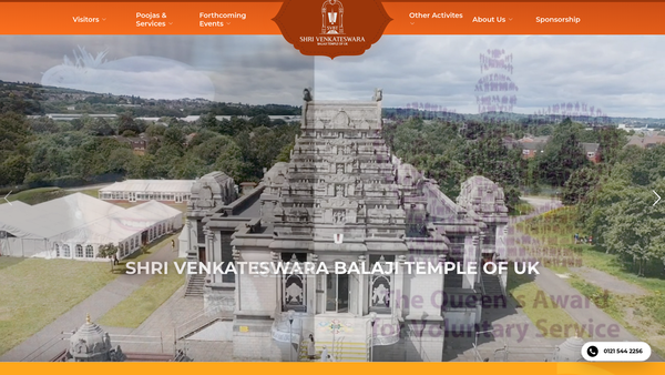Screenshot of the Shri Venkateswara (Balaji) Temple Of The United Kingdom website