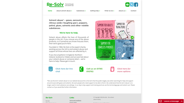 Screenshot of the Re-Solv Charity website